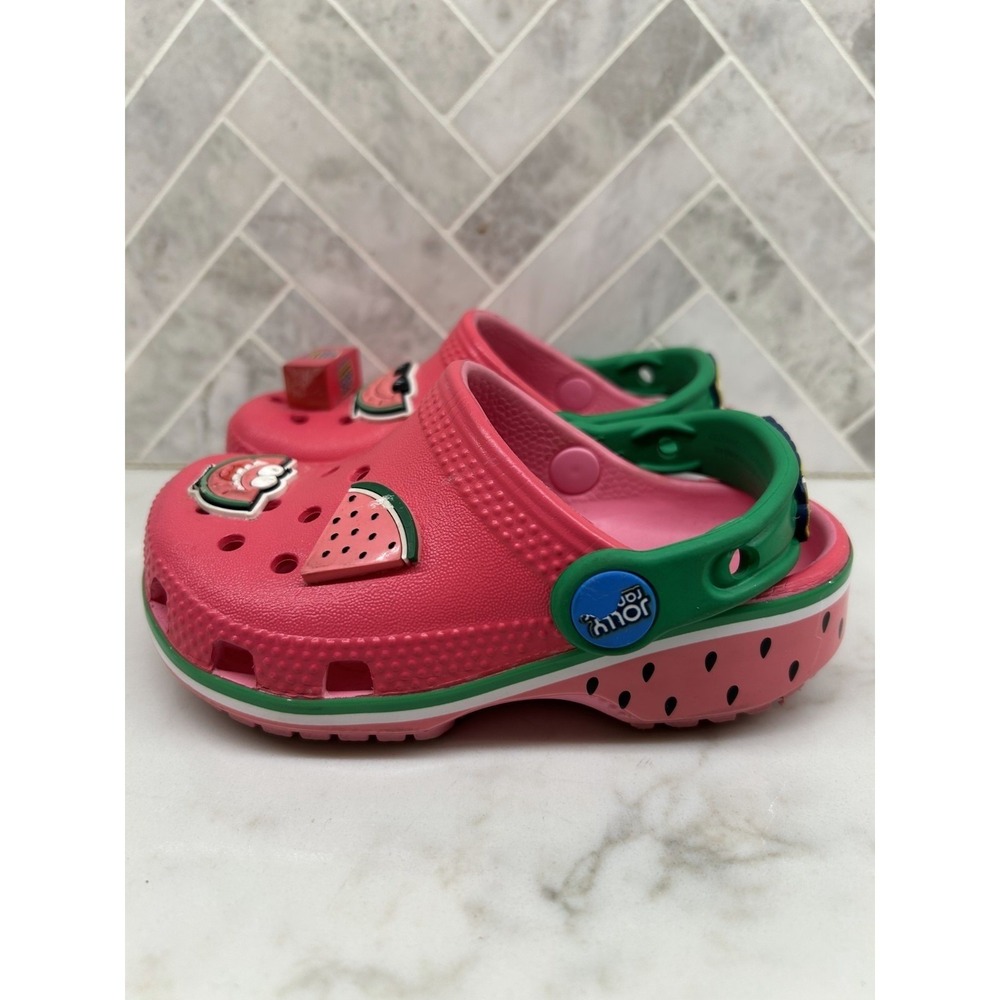 Crocs Jolly Rancher Watermelon Kids Clogs Size‎ 7C Pink Green Jibbitz Charms